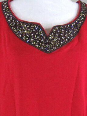 Rafaella Women's Red 3/4-Sleeve V-Neck Pullover Embellished Blouse Size XL C2019